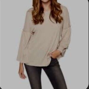 Stylish Super Soft Beige Long Sleeve Tee Shirt Top Color is Seal Gray